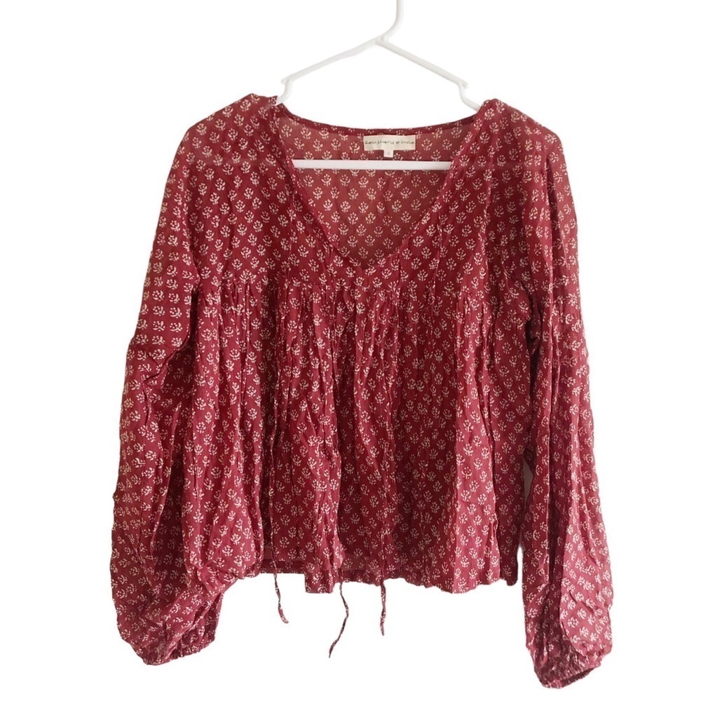 Daughters of India Burgundy Floral Billowy Peasant Blouse - Picture 8 of 13